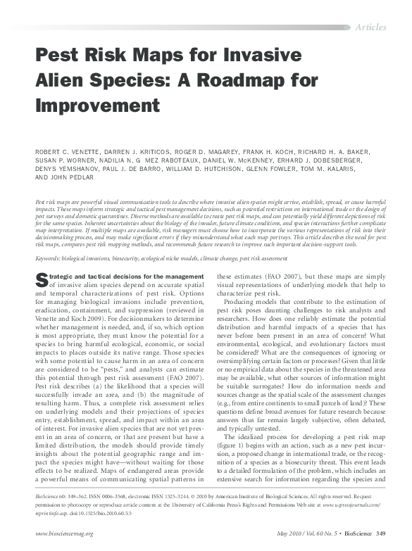 (PDF) Pest Risk Maps for Invasive Alien Species: A Roadmap for Improvement