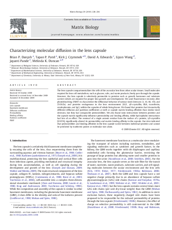 (PDF) Characterizing molecular diffusion in the lens capsule
