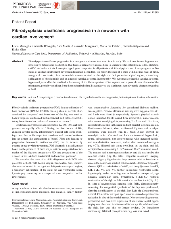 (PDF) Fibrodysplasia ossificans progressiva in a newborn with cardiac ...
