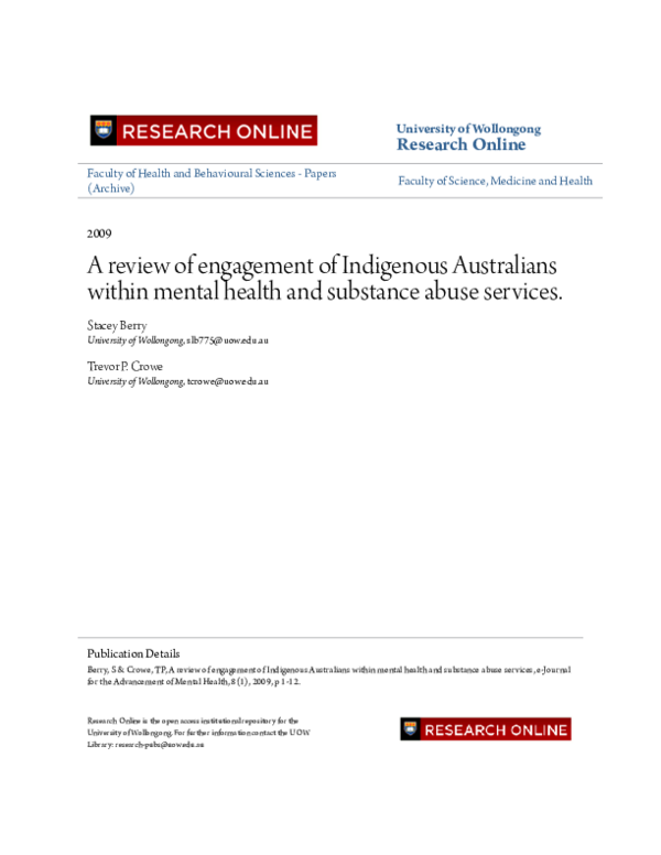 (PDF) A review of engagement of Indigenous Australians within mental ...