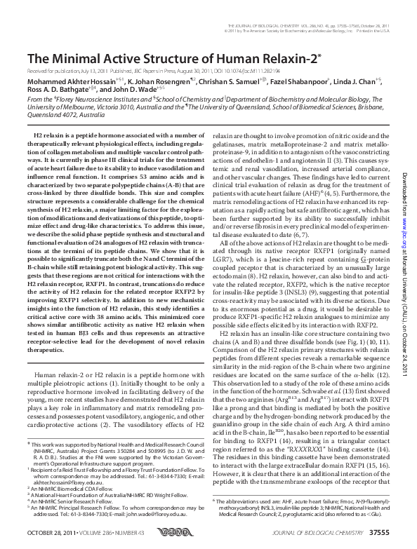 (PDF) The Minimal Active Structure of Human Relaxin-2