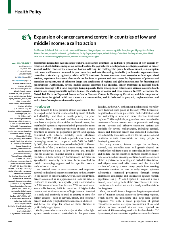 (PDF) Expansion of cancer care and control in countries of low and ...