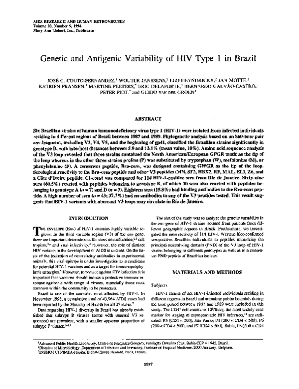 (PDF) Genetic Variability of HIV Type 1 in Kenya