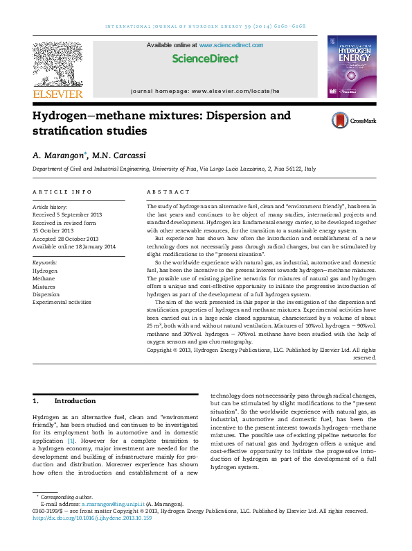 (PDF) Hydrogen-methane mixtures: Dispersion and stratification studies
