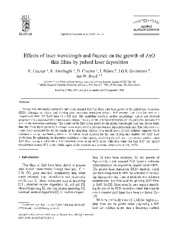 (PDF) Effects of laser wavelength and fluence on the growth of ZnO thin ...
