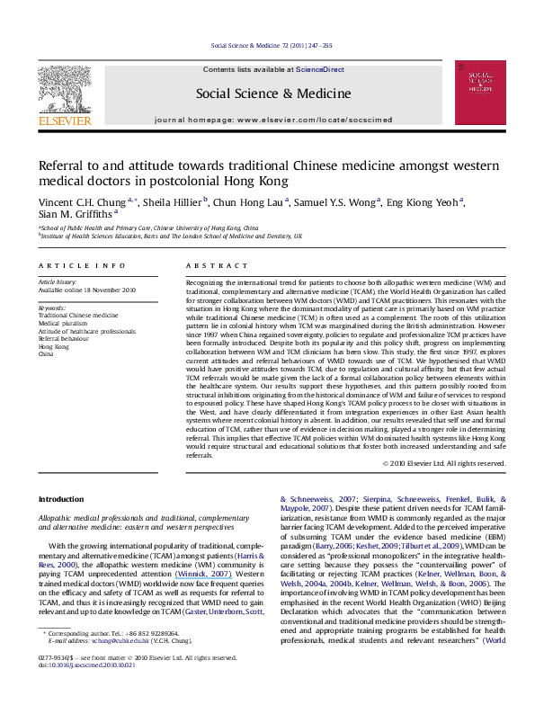 (PDF) Referral to and attitude towards traditional Chinese medicine ...