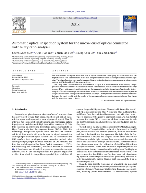 (PDF) Automatic optical inspection system for the microlens of optical