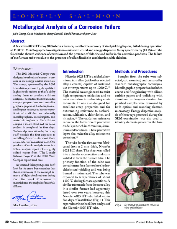 (PDF) Metallurgical Analysis of a Corrosion Failure