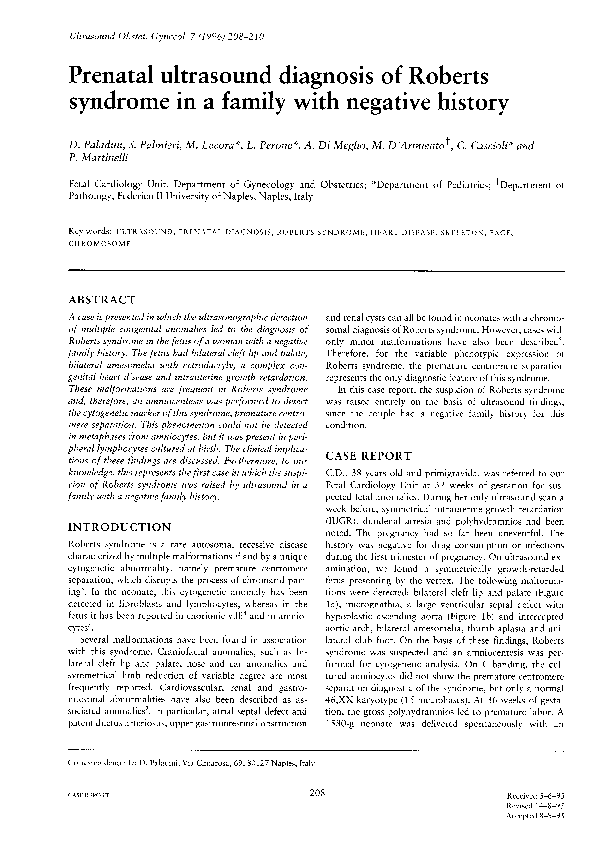 (PDF) Prenatal ultrasound diagnosis of Roberts syndrome in a family ...