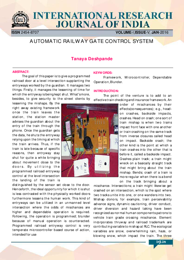 (PDF) AUTOMATIC RAILWAY GATE CONTROL SYSTEM International Research