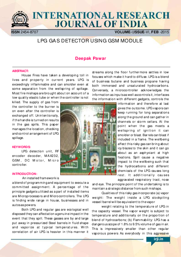 (PDF) LPG GAS DETECTOR USING GSM MODULE