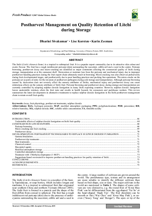 (PDF) Postharvest Management on Quality Retention of Litchi during