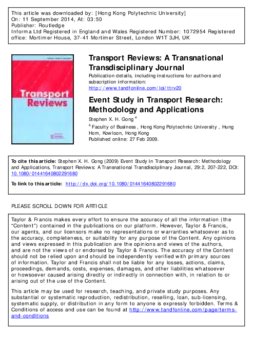 (PDF) Event Study in Transport Research: Methodology and Applications