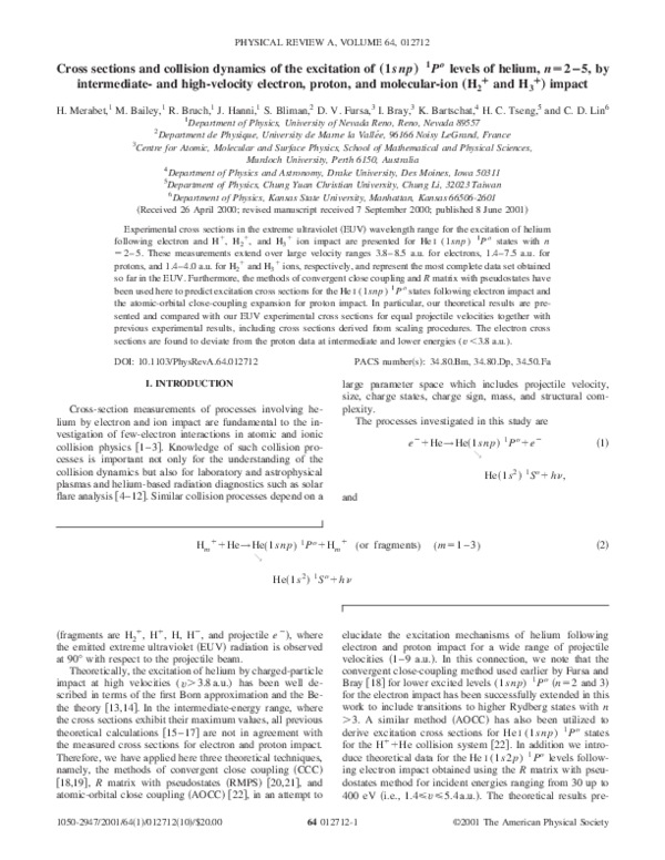 (PDF) Cross sections and collision dynamics of the excitation of (1snp ...