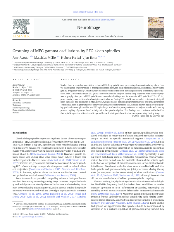 (PDF) Grouping of MEG gamma oscillations by EEG sleep spindles