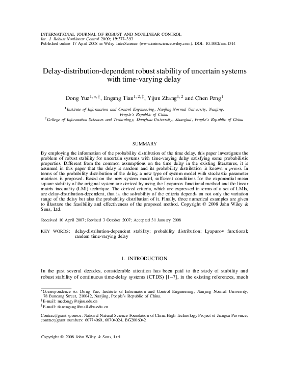 (PDF) Delay-distribution-dependent robust stability of uncertain ...