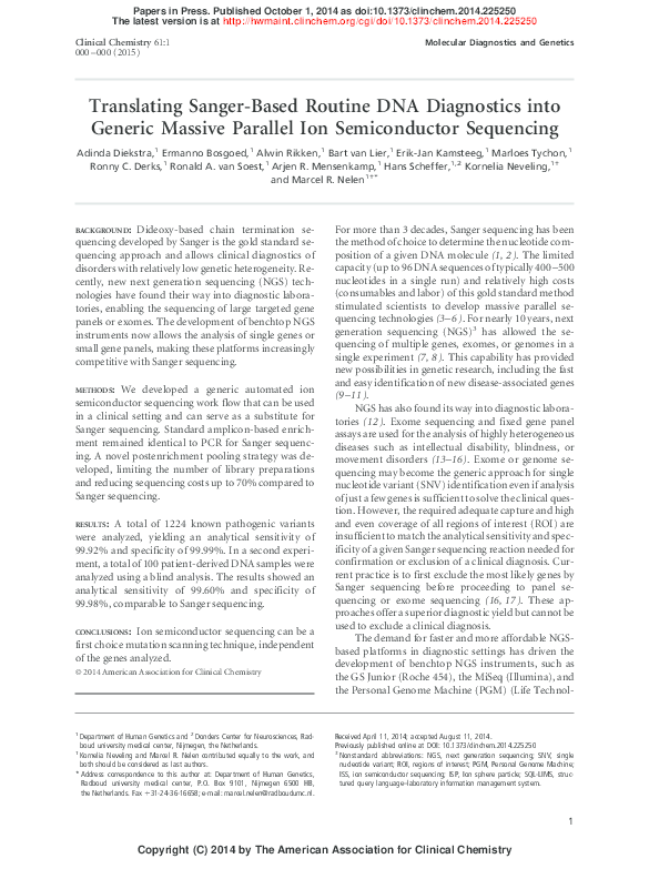 (PDF) Translating sanger-based routine DNA diagnostics into generic - Dna Sequencing Ion Semiconductor Patent Us