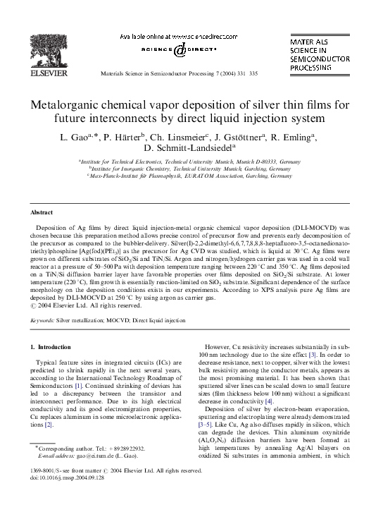 (PDF) Metalorganic chemical vapor deposition of silver thin films for ...