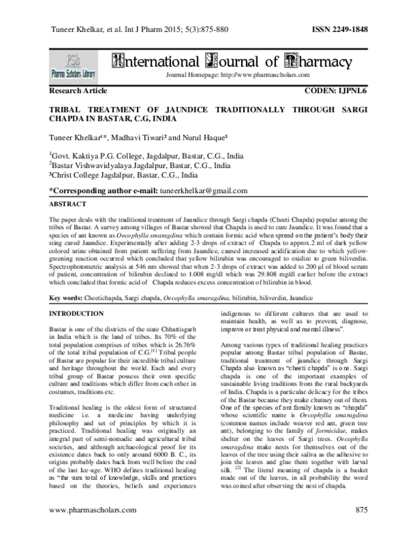 (PDF) TRIBAL TREATMENT OF JAUNDICE TRADITIONALLY THROUGH SARGI CHAPDA ...