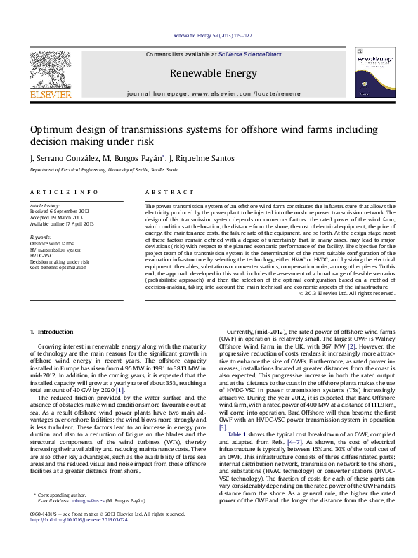 (PDF) Optimum design of transmissions systems for offshore wind farms ...