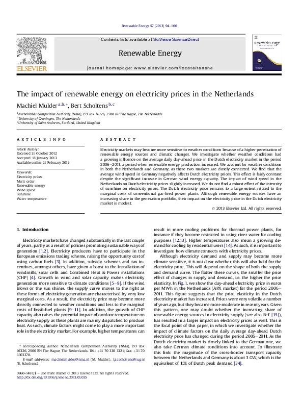 (PDF) The impact of renewable energy on electricity prices in the ...