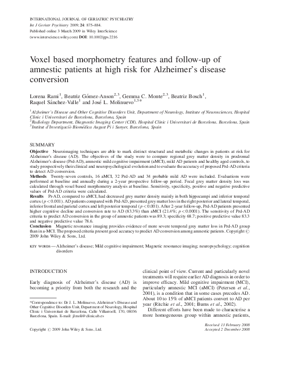 (PDF) Voxel based morphometry features and follow-up of amnestic ...