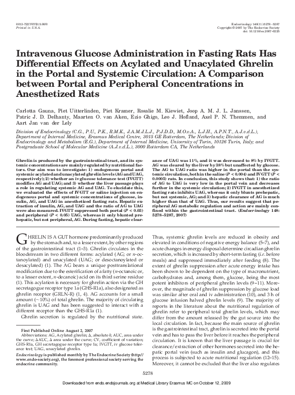 (PDF) Intravenous Glucose Administration in Fasting Rats Has ...