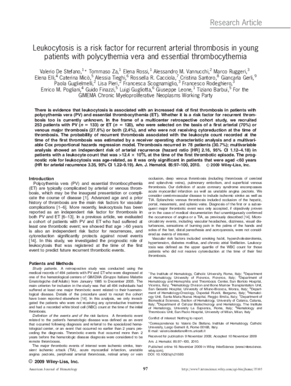 (PDF) Leukocytosis is a risk factor for recurrent arterial thrombosis ...