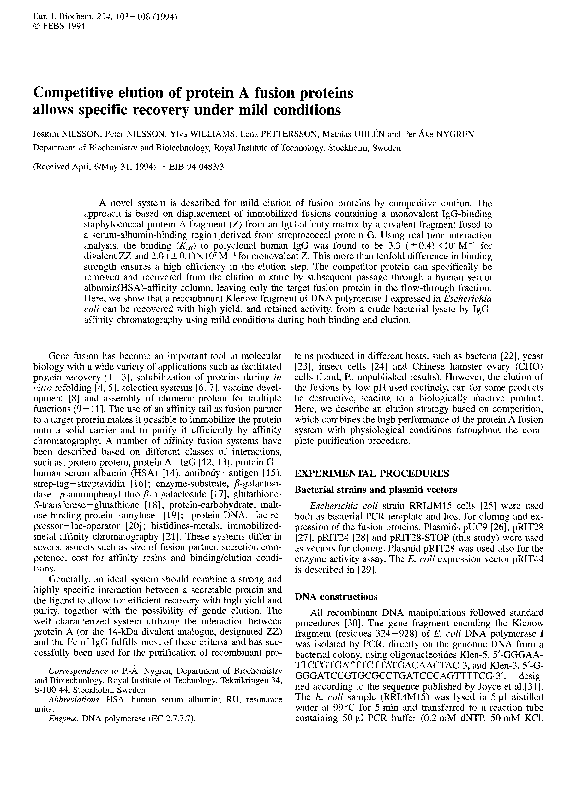 (PDF) Competitive elution of protein A fusion proteins allows specific ...