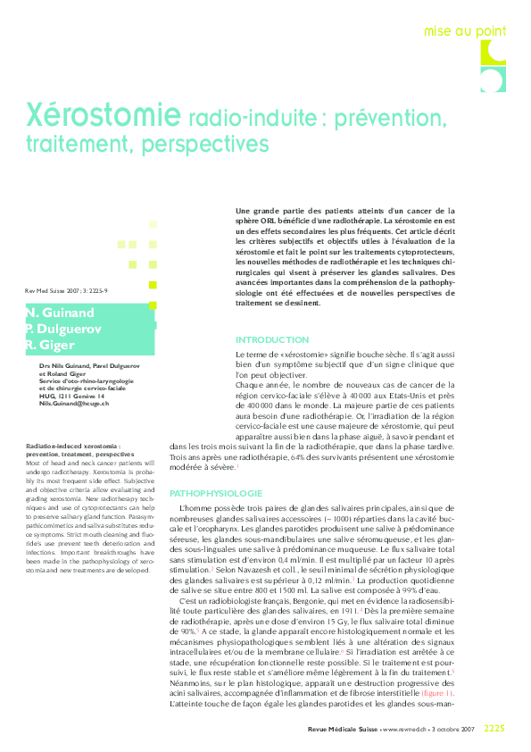 (PDF) Radiationinduced xerostomia Prevention, treatment, perspectives