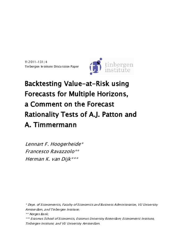 (PDF) Backtesting Value-at-Risk using Forecasts for Multiple Horizons ...
