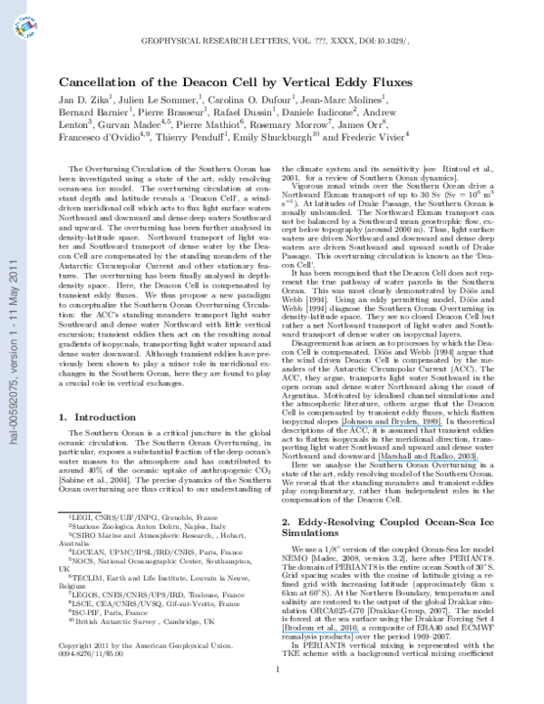 (PDF) Cancellation of the Deacon Cell by Vertical Eddy Fluxes