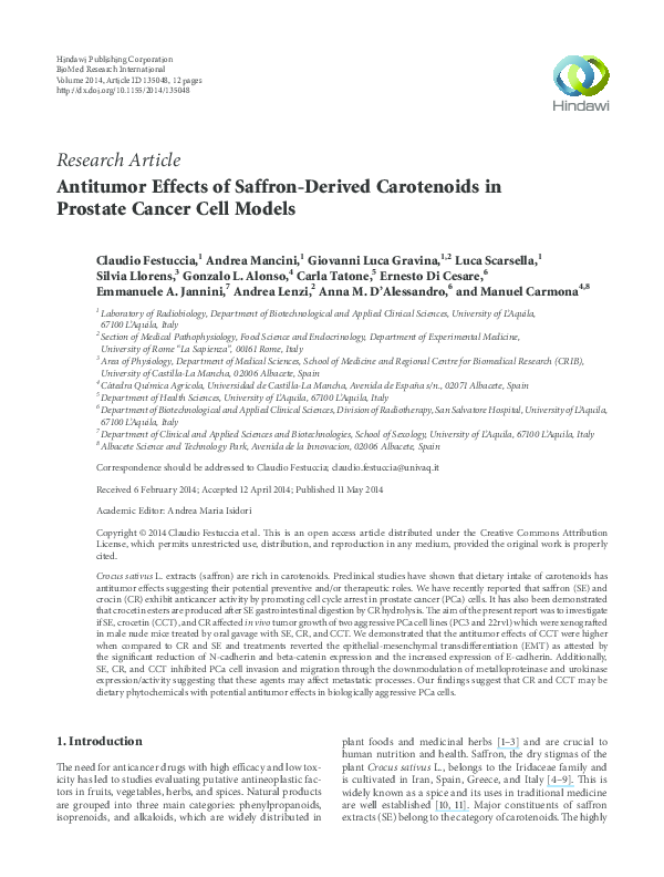 (PDF) Antitumor Effects of Saffron-Derived Carotenoids in Prostate ...