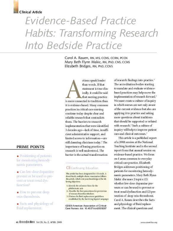 (PDF) EvidenceBased Practice Habits Transforming Research Into