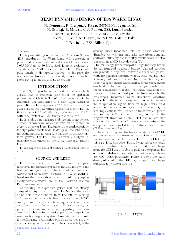 (PDF) Beam Dynamics Design of Ess Warm Linac