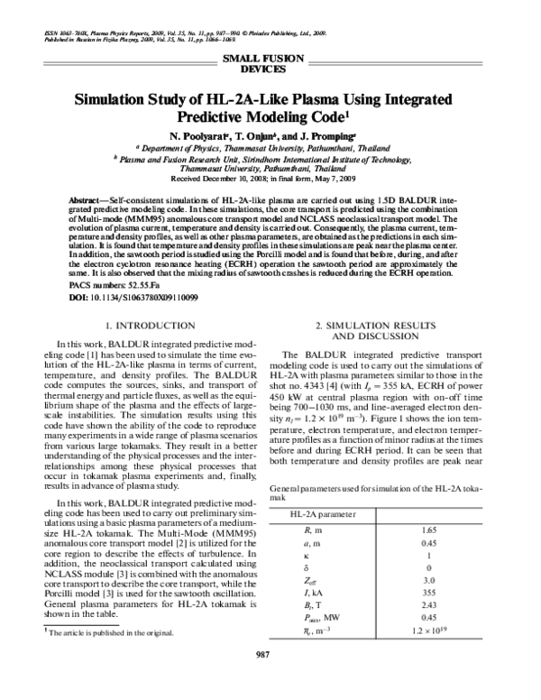 (PDF) Simulation study of HL-2A-like plasma using integrated predictive ...