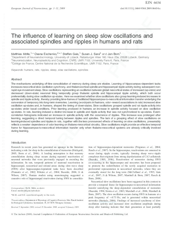 (PDF) The influence of learning on sleep slow oscillations and ...