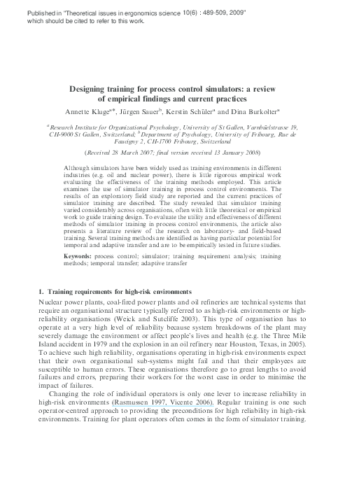 (PDF) Designing training for process control simulators: a review of ...