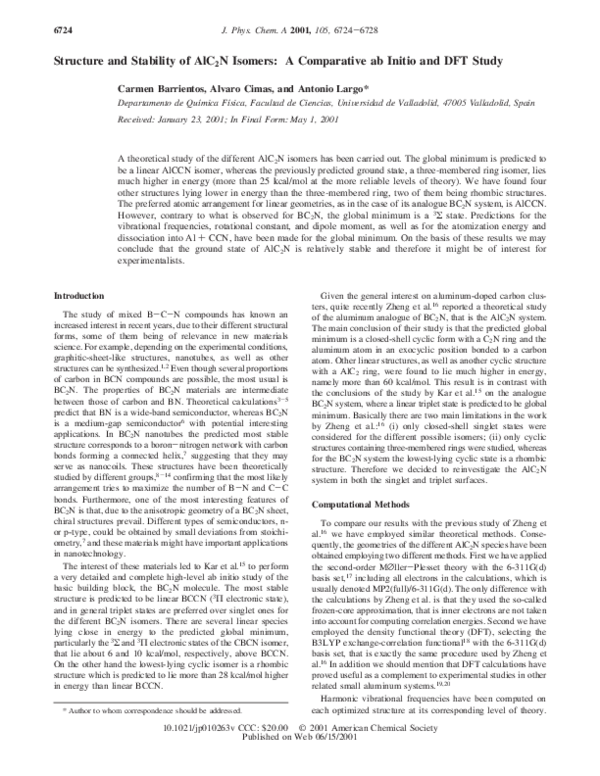 (PDF) Structure and stability of AlC2N isomers: A comparative ab initio ...