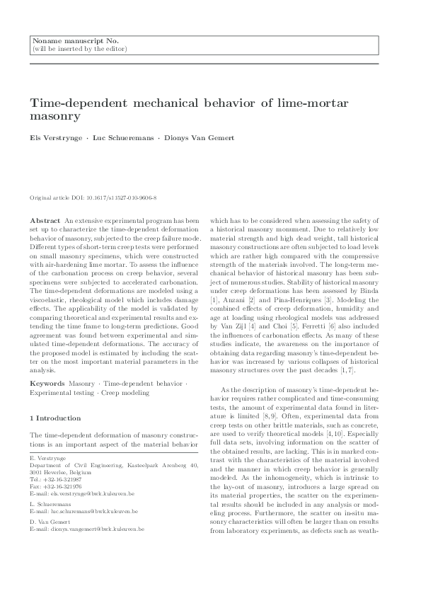 (PDF) Time-dependent mechanical behavior of lime-mortar masonry