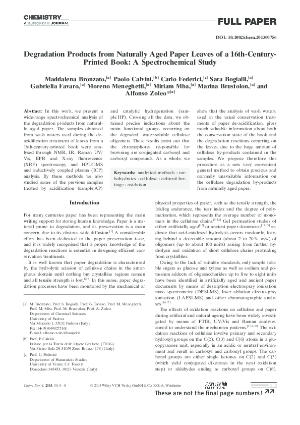 (PDF) Degradation Products from Naturally Aged Paper Leaves of a 16th ...