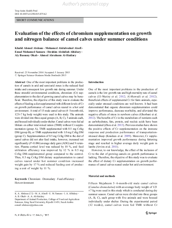 (PDF) Evaluation of the effects of chromium supplementation on growth ...