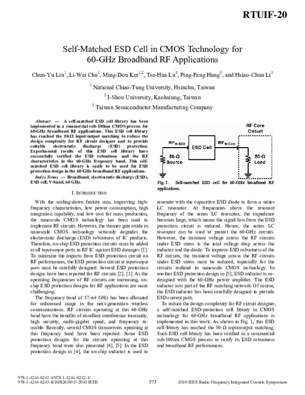 (PDF) Selfmatched ESD cell in CMOS technology for 60GHz broadband RF