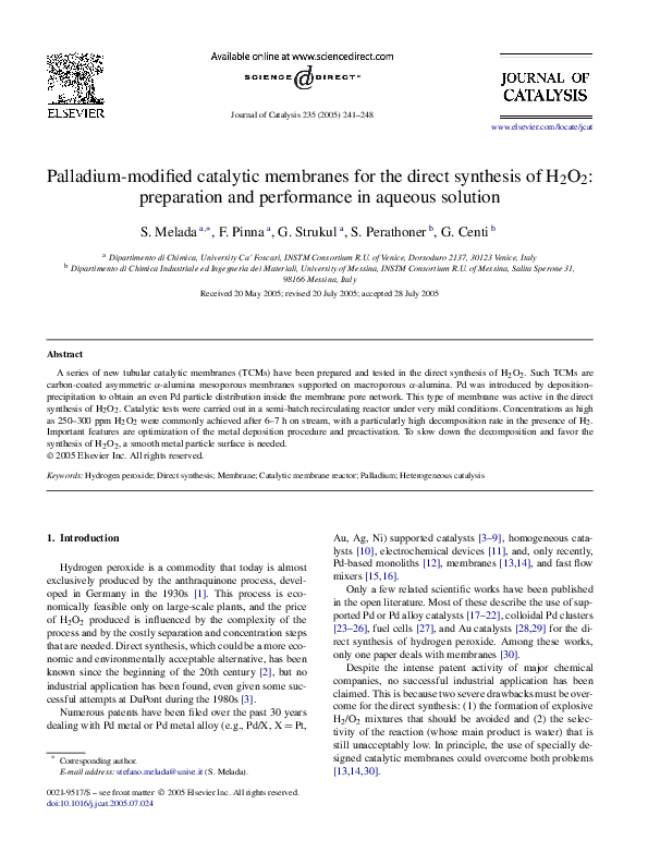 (PDF) Palladium-modified catalytic membranes for the direct synthesis ...