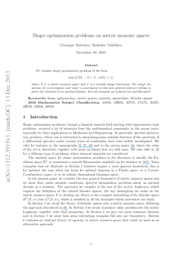  pdf shape optimization problems on metric measure spaces