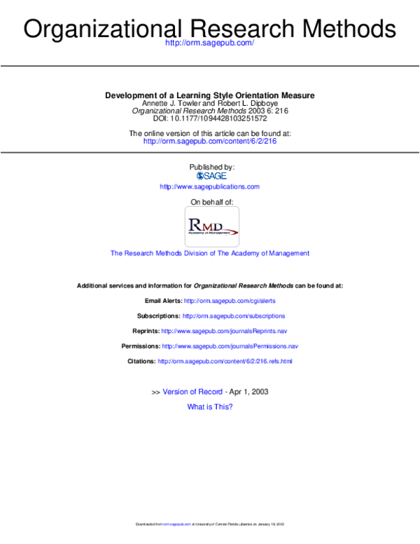 (PDF) Development of a Learning Style Orientation Measure