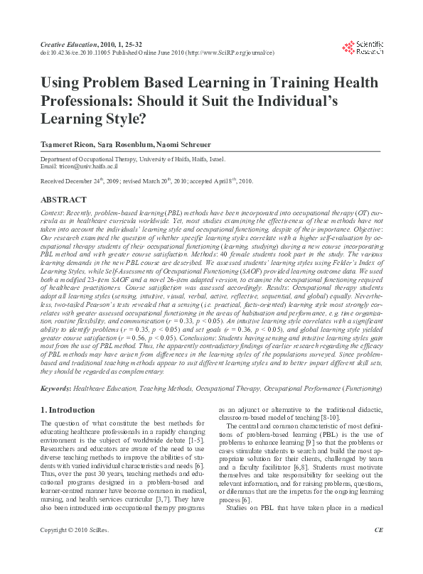 (PDF) Using Problem Based Learning in Training Health Professionals ...