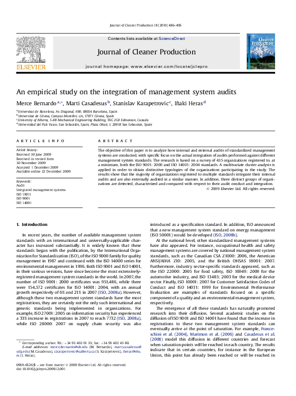 (PDF) An empirical study on the integration of management system audits