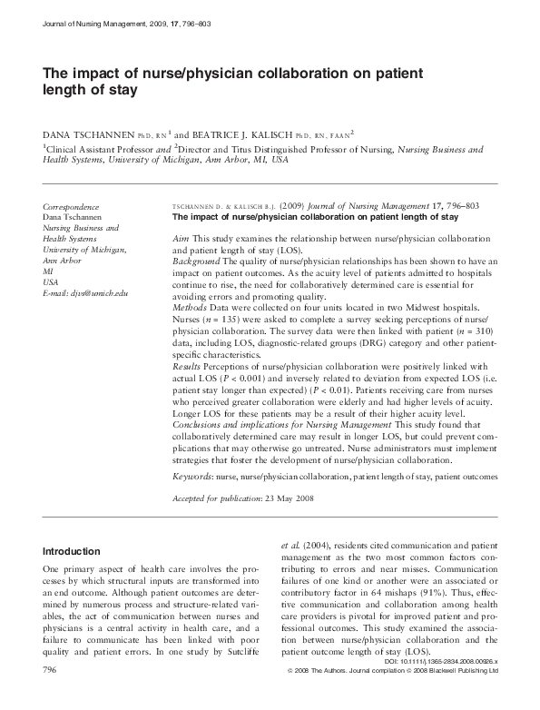 (PDF) The impact of nurse/physician collaboration on patient length of stay