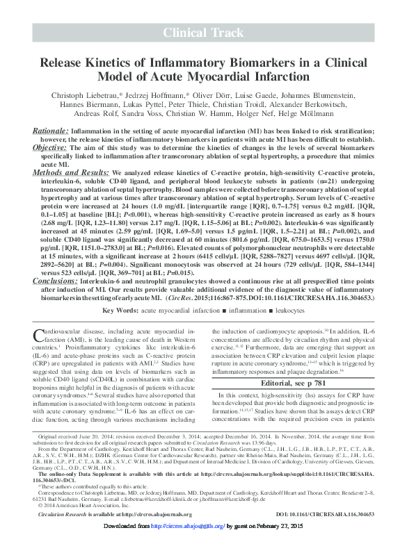 (PDF) Release kinetics of inflammatory biomarkers in a clinical model ...